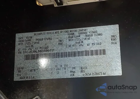 2008 Ford E-350 Stripped z USA, uszkodzony, nr VIN 1FCJE39L58DA90111